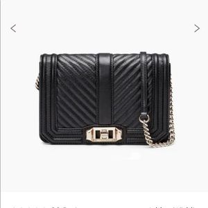 Rebecca Minkoff Small Quilted Chevron Love Crossbody- black and gold